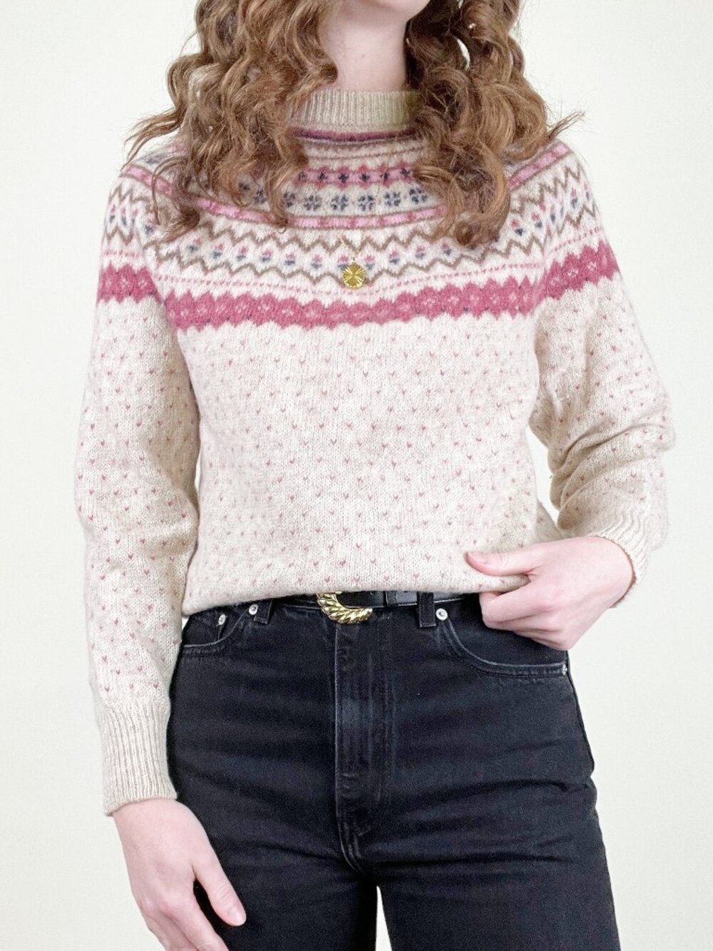 Vintage 100% Wool Fair Isle Sweater Oversized Scandinavian 70s 80s 1970's 1980's